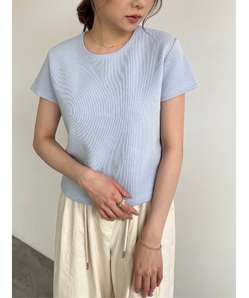 定価４万★フランス製イネス★女性らしい襟開きＴシャツ水色コンパクトリブInese UR TECH』『撥水/UVカット』ナイロンタッサーロングスリーブ