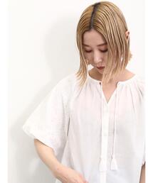 Samansa Mos2 blue | 【Made in India】袖シフリーブラウス(シャツ/ブラウス)