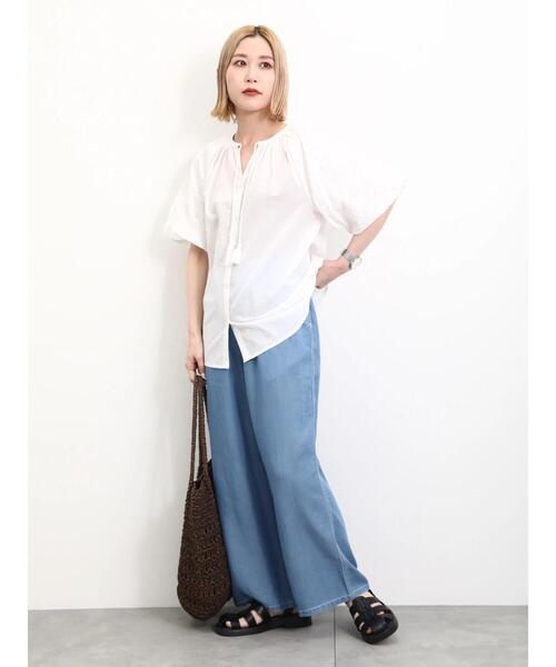 Samansa Mos2 blue（サマンサモスモスブルー）の「【Made in India】袖シフリーブラウス（シャツ/ブラウス・レディース・ブラック/ライトベージュ/オフホワイト・F）」の22枚目の写真