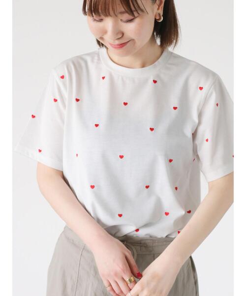 Lugnoncure(ルノンキュール)の「【接触冷感】ハート刺繍Tシャツ(Tシャツ/カットソー・レディース・ブラック/レッド/オフホワイト・F)」の3枚目の写真