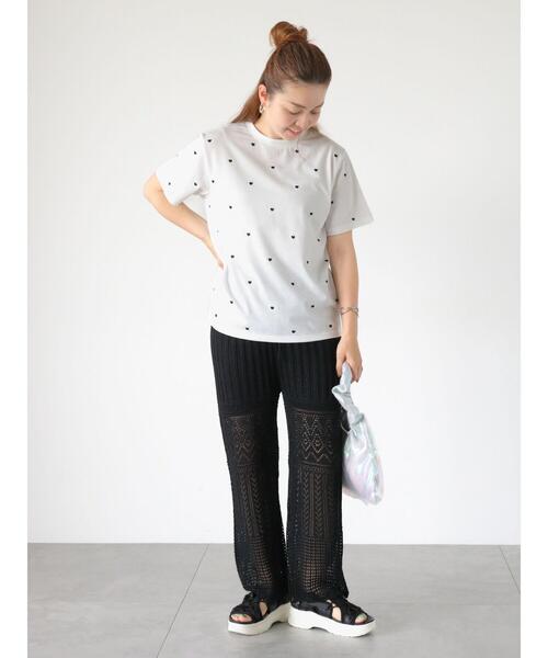 Lugnoncure(ルノンキュール)の「【接触冷感】ハート刺繍Tシャツ(Tシャツ/カットソー・レディース・ブラック/レッド/オフホワイト・F)」の8枚目の写真