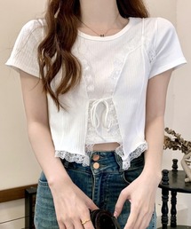 【4点セット】ビスチェとTシャツ ビスチェセット tシャツ レースtシャツ」に該当するファッション
