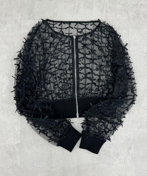 one after another NICE CLAUP（ワンアフターアナザーナイスクラップ）の「3Dレースシアーブルゾン（ブルゾン・レディース・オフホワイト/ブラック/グレー系その他・FREE）」の10枚目の写真