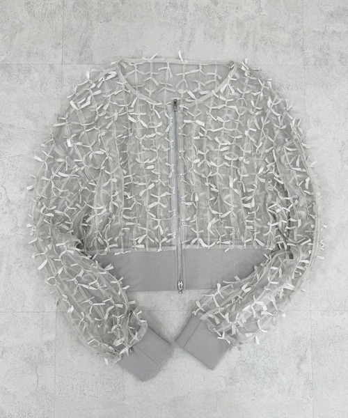 one after another NICE CLAUP（ワンアフターアナザーナイスクラップ）の「3Dレースシアーブルゾン（ブルゾン・レディース・オフホワイト/ブラック/グレー系その他・FREE）」の9枚目の写真