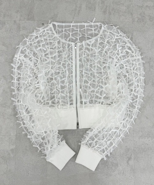 one after another NICE CLAUP（ワンアフターアナザーナイスクラップ）の「3Dレースシアーブルゾン（ブルゾン・レディース・オフホワイト/ブラック/グレー系その他・FREE）」の11枚目の写真