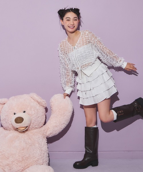 one after another NICE CLAUP（ワンアフターアナザーナイスクラップ）の「3Dレースシアーブルゾン（ブルゾン・レディース・オフホワイト/ブラック/グレー系その他・FREE）」の19枚目の写真