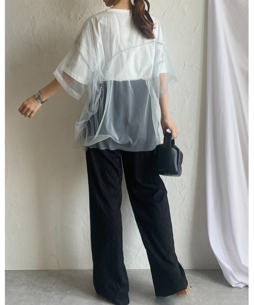 She's Closet(シーズクローゼット)の「【セルフカット対応】ウェーブ波柄ワイドストレートロングプリーツパンツ(その他パンツ・レディース・グリーン/ブラック・FREE)」の6枚目の写真