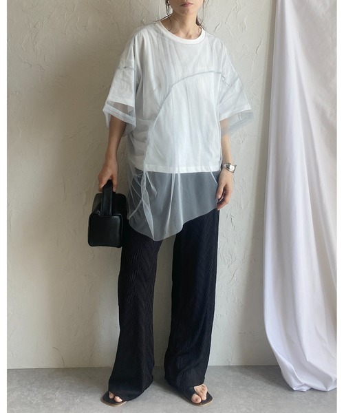 She's Closet(シーズクローゼット)の「【セルフカット対応】ウェーブ波柄ワイドストレートロングプリーツパンツ(その他パンツ・レディース・グリーン/ブラック・FREE)」の12枚目の写真
