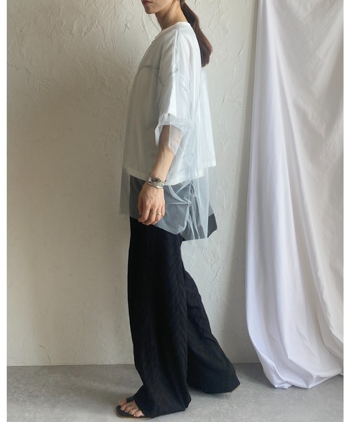 She's Closet(シーズクローゼット)の「【セルフカット対応】ウェーブ波柄ワイドストレートロングプリーツパンツ(その他パンツ・レディース・グリーン/ブラック・FREE)」の13枚目の写真