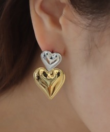 金属アレルギー対応 ダブルハートステンレスピアス