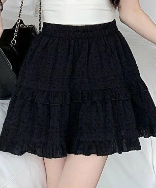 ｔｏｌｅｎｅ（トレネ）の「ハイウエスト フリル ティアード コットンライク ミニスカート（スカート・レディース・ホワイト/ブラック・FREE）」の9枚目の写真