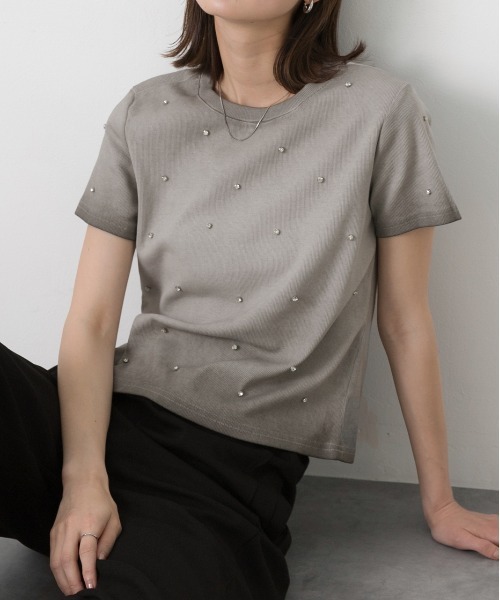 セール】ビジュー付き ピグメントTシャツ（Tシャツ/カットソー