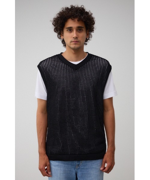 AZUL by moussy（アズールバイマウジー）の「透かし編みニットベスト（ベスト・メンズ・グレー/ブラック・FREE）」の6枚目の写真