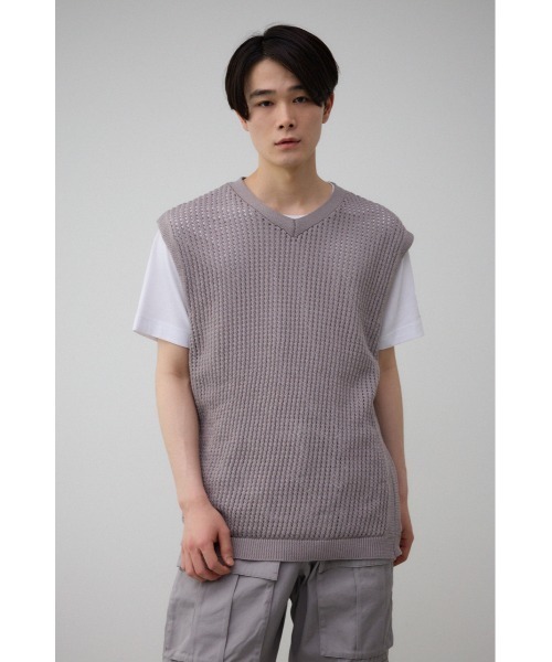 AZUL by moussy（アズールバイマウジー）の「透かし編みニットベスト（ベスト・メンズ・グレー/ブラック・FREE）」の14枚目の写真