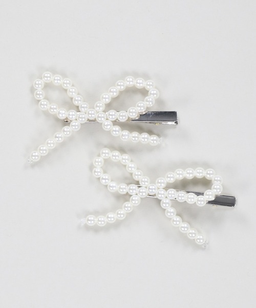 2個セット】リボンビーズヘアクリップ（バレッタ/ヘアクリップ