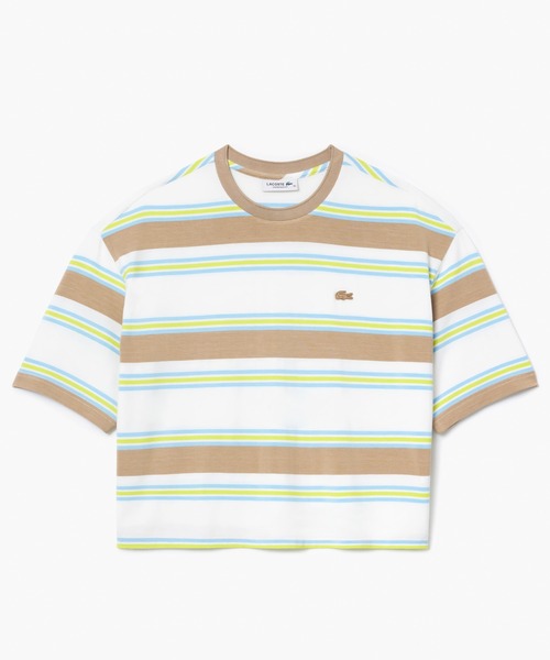 【セール】オーバーサイズ レーヨン クロップド丈 ミックスボーダー半袖Tシャツ（Tシャツ/カットソー）｜LACOSTE（ラコステ）