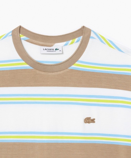 【セール】オーバーサイズ レーヨン クロップド丈 ミックスボーダー半袖Tシャツ（Tシャツ/カットソー）｜LACOSTE（ラコステ）