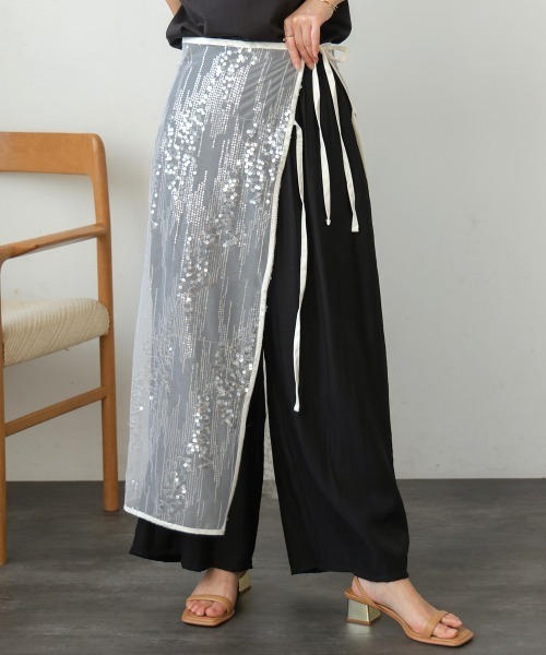 Bou Jeloud（ブージュルード）の「スパンコールレース巻きスカート（スカート・レディース・アイボリー/ブラック・FREE）」の5枚目の写真