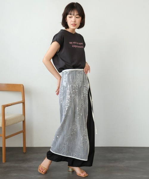 Bou Jeloud（ブージュルード）の「スパンコールレース巻きスカート（スカート・レディース・アイボリー/ブラック・FREE）」の8枚目の写真