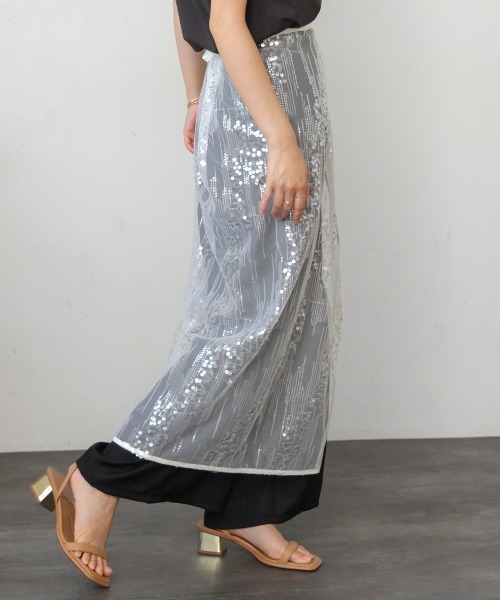 Bou Jeloud（ブージュルード）の「スパンコールレース巻きスカート（スカート・レディース・アイボリー/ブラック・FREE）」の9枚目の写真