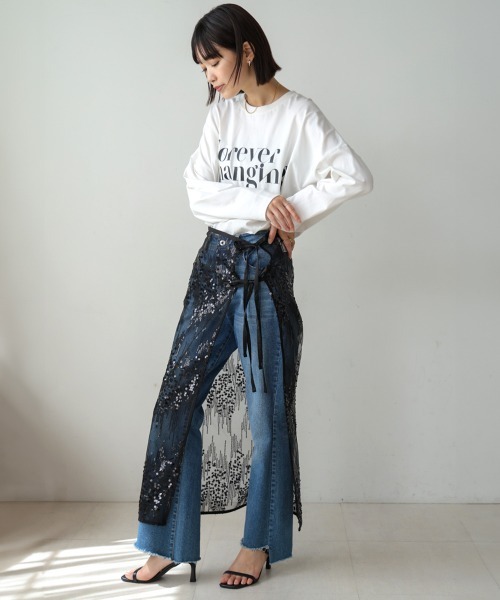 Bou Jeloud（ブージュルード）の「スパンコールレース巻きスカート（スカート・レディース・アイボリー/ブラック・FREE）」の21枚目の写真