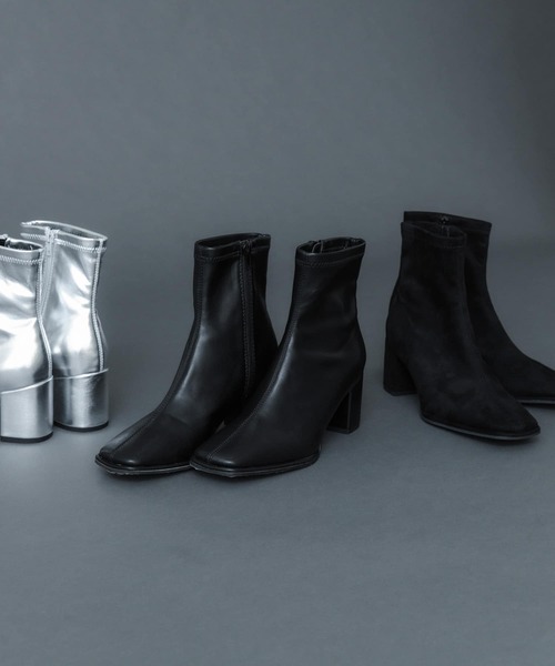 SENSE OF PLACE by URBAN RESEARCH(センスオブプレイスバイアーバンリサーチ)の「『消臭』スクエアトウセンターシームストレッチブーツ(ブーツ・レディース・ブラック/ブラック系その他/シルバー・SMALL/MEDIUM/LARGE)」の5枚目の写真