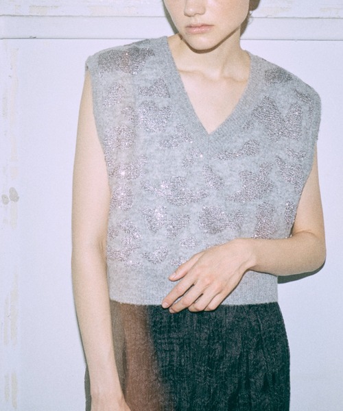 ニット セーター Sequin Jacquard Knit Vest レディース セール】Sequin Jacquard Knit Vest（ニット/セーター）｜EN