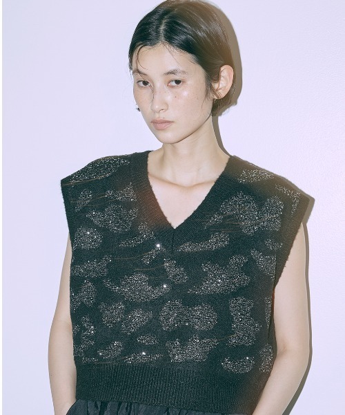 ニット セーター Sequin Jacquard Knit Vest レディース セール】Sequin Jacquard Knit Vest（ニット/セーター）｜EN