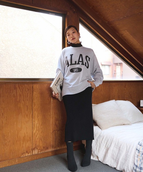 Edit Sheen（エディットシーン）の「リブニットスリットスカート（スカート・レディース・ブラウン/ダークグレー/ブラック/アイボリー・M）」の3枚目の写真