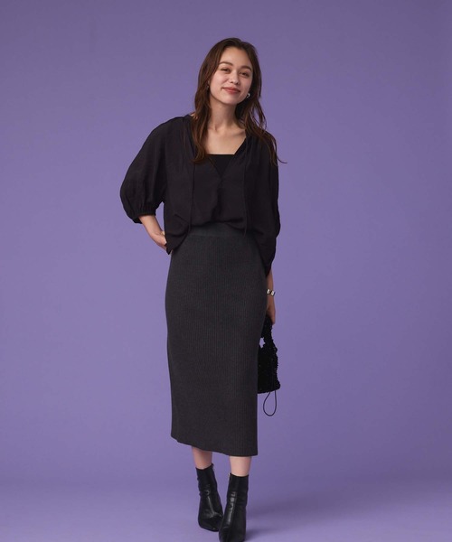 Edit Sheen（エディットシーン）の「リブニットスリットスカート（スカート・レディース・ブラウン/ダークグレー/ブラック/アイボリー・M）」の11枚目の写真