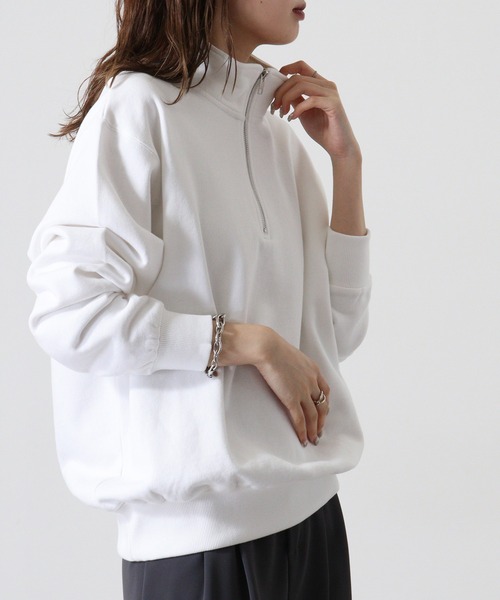 CROSS & STITCH（クロスステッチ）の「CROSS&STITCH ヘビーウェイト ハーフジップスウェット/トレーナー（スウェット・メンズ・ホワイト/ブラック/アッシュ・L/M/XXL/XL）」の9枚目の写真