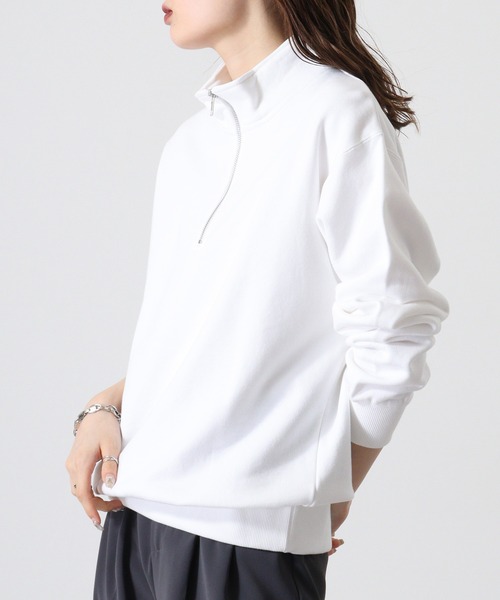 CROSS & STITCH（クロスステッチ）の「CROSS&STITCH ヘビーウェイト ハーフジップスウェット/トレーナー（スウェット・メンズ・ホワイト/ブラック/アッシュ・L/M/XXL/XL）」の10枚目の写真