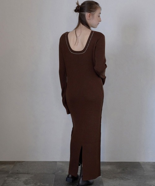 セール】【MINERTE】stitch back open knit dress / ステッチ