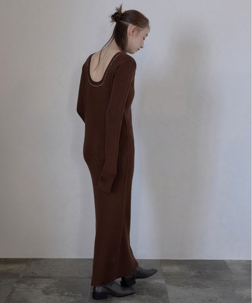 セール】【MINERTE】stitch back open knit dress / ステッチ