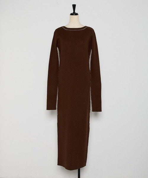 セール】【MINERTE】stitch back open knit dress / ステッチ