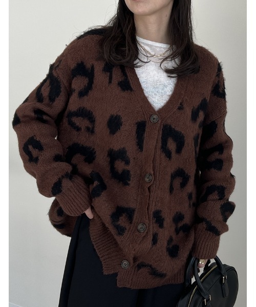 セール】選べるレオパードorチェック柄起毛ニットカーディガン セール】選べるレオパードorチェック柄起毛ニットカーディガン