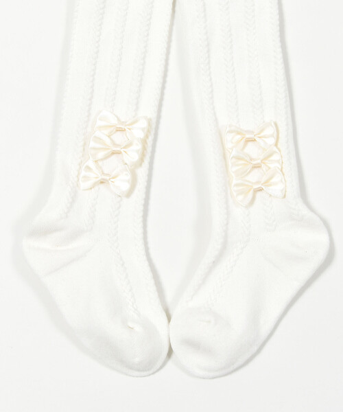 BeBe Petits Pois Vert（ベベプチポワヴェール）の「【店舗限定】サイドリボン3連ハイソックス(17~24cm)（ソックス/靴下・キッズ・オフホワイト/ブラック・M/L）」の14枚目の写真