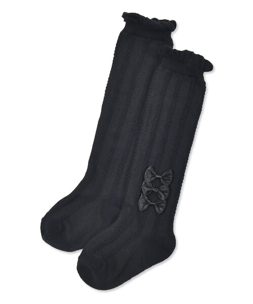 BeBe Petits Pois Vert（ベベプチポワヴェール）の「【店舗限定】サイドリボン3連ハイソックス(17~24cm)（ソックス/靴下・キッズ・オフホワイト/ブラック・M/L）」の6枚目の写真