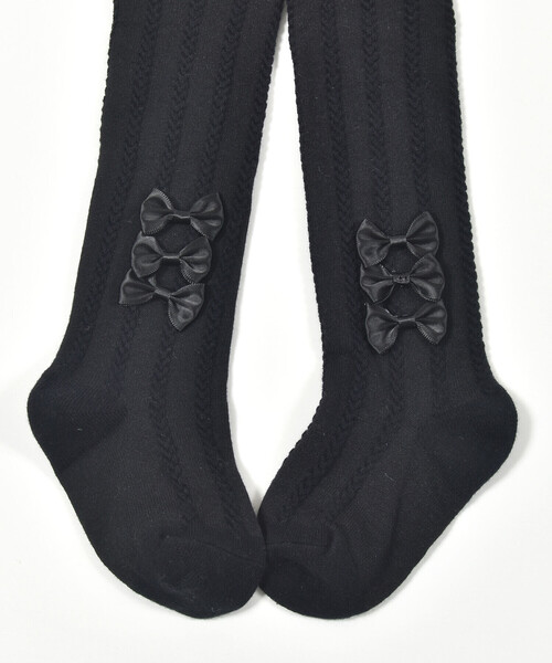 BeBe Petits Pois Vert（ベベプチポワヴェール）の「【店舗限定】サイドリボン3連ハイソックス(17~24cm)（ソックス/靴下・キッズ・オフホワイト/ブラック・M/L）」の7枚目の写真