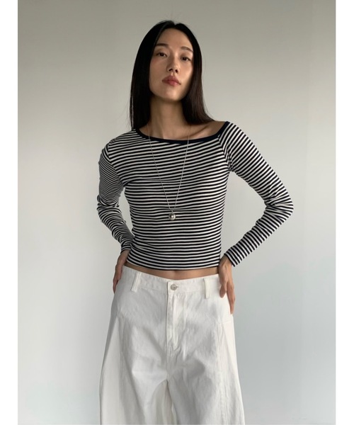 Didot.showroom(ディドット ショールーム)の「アンバランス配色ロンT(Tシャツ/カットソー・レディース・ストライプ/ネイビー/ホワイト/グレー/ブラック・FREE)」の5枚目の写真