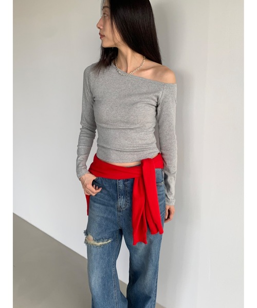 Didot.showroom(ディドット ショールーム)の「アンバランス配色ロンT(Tシャツ/カットソー・レディース・ストライプ/ネイビー/ホワイト/グレー/ブラック・FREE)」の15枚目の写真