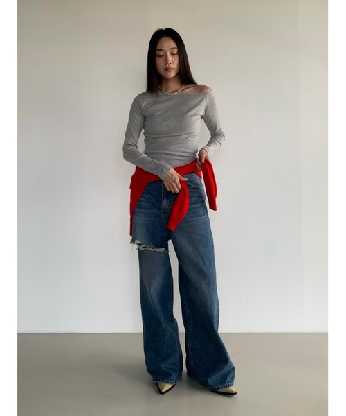 Didot.showroom(ディドット ショールーム)の「アンバランス配色ロンT(Tシャツ/カットソー・レディース・ストライプ/ネイビー/ホワイト/グレー/ブラック・FREE)」の17枚目の写真