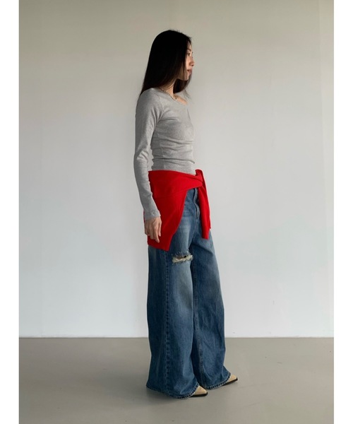 Didot.showroom(ディドット ショールーム)の「アンバランス配色ロンT(Tシャツ/カットソー・レディース・ストライプ/ネイビー/ホワイト/グレー/ブラック・FREE)」の18枚目の写真