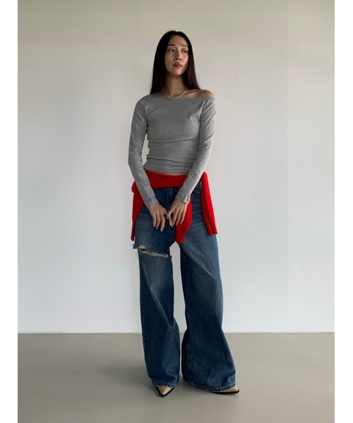 Didot.showroom(ディドット ショールーム)の「アンバランス配色ロンT(Tシャツ/カットソー・レディース・ストライプ/ネイビー/ホワイト/グレー/ブラック・FREE)」の19枚目の写真