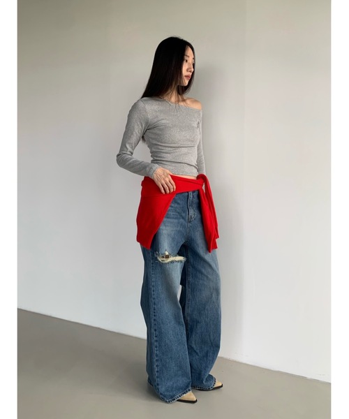 Didot.showroom(ディドット ショールーム)の「アンバランス配色ロンT(Tシャツ/カットソー・レディース・ストライプ/ネイビー/ホワイト/グレー/ブラック・FREE)」の22枚目の写真