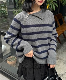 アシメハーフジップルーズニット