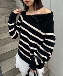 アシメハーフジップルーズニット