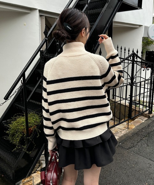 ♡値下げ対応します！さん専用 セール】アシメハーフジップルーズニット（ニット/セーター