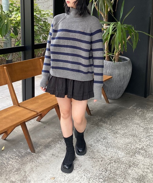 セール】アシメハーフジップルーズニット（ニット/セーター