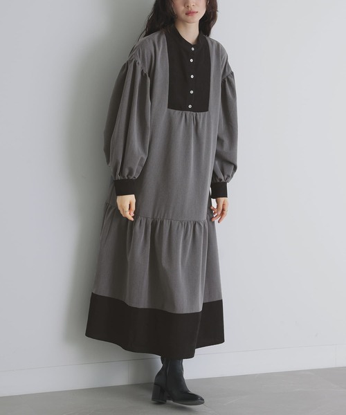 somari imagination(ソマリ イマジネーション)の「『配色ティアードワンピース』(ワンピース・レディース・ブルー/チャコール・1/2)」の1枚目の写真
